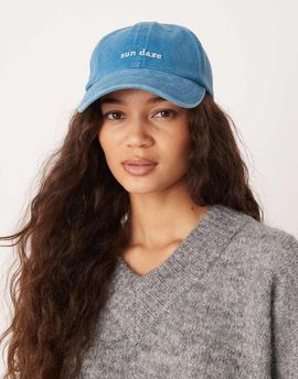 ASOS DESIGN ASOS DESIGN embroidered sun daze slogan cap in wash blue-No color