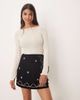 ASOS DESIGN ASOS DESIGN embroidery detailing velvet wrap mini skirt-Black - 2