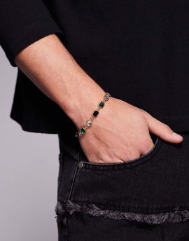 ASOS DESIGN ASOS DESIGN emerald black and crystal stone set bracelet in gold tone