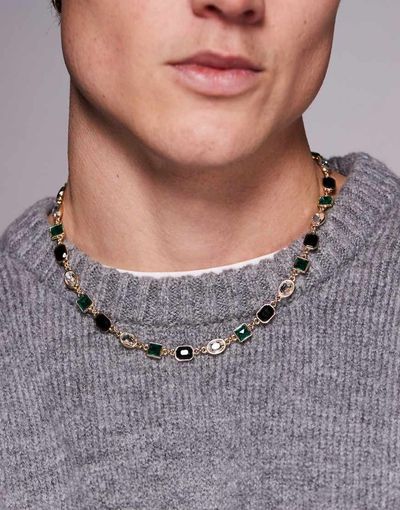 ASOS DESIGN ASOS DESIGN emerald black and crystal stone set necklace in gold