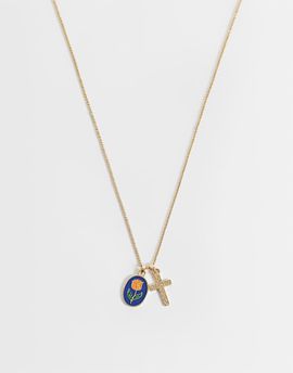 ASOS DESIGN ASOS DESIGN enamel rose and cross pendant necklace in gold