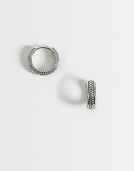 ASOS DESIGN ASOS DESIGN engraved texture huggie hoop earrings in burnished silver