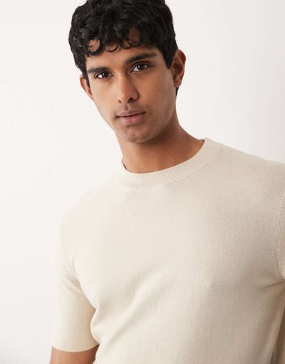 ASOS DESIGN ASOS DESIGN Essential knit crew neck T-shirt in stone-Neutral