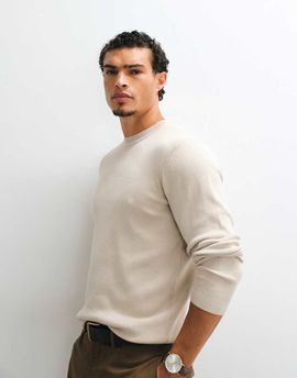 ASOS DESIGN ASOS DESIGN Essential knit lightweight crew neck sweater in stone-Neutral