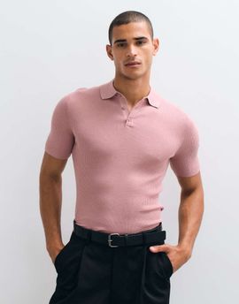 ASOS DESIGN ASOS DESIGN Essential muscle-fit fine-rib knit polo shirt in pink
