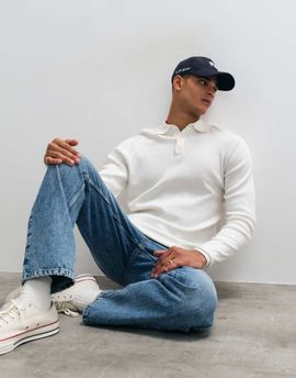 ASOS DESIGN ASOS DESIGN Essentials knit lightweight polo in ecru-White