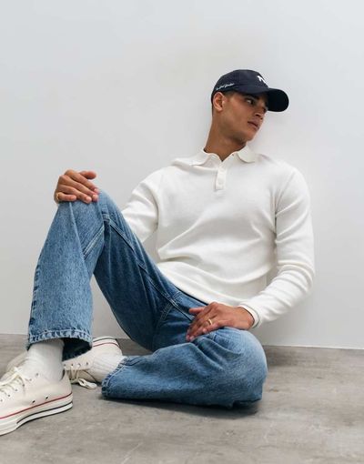ASOS DESIGN ASOS DESIGN Essentials knit lightweight polo in ecru-White