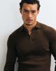 ASOS DESIGN ASOS DESIGN Essentials micro rib knit muscle fit lightweight polo shirt in brown - 1