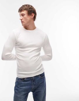 ASOS DESIGN ASOS DESIGN essentials muscle fit long sleeve T-shirt in white rib