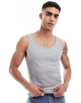 ASOS DESIGN ASOS DESIGN essentials muscle fit ribbed tank in gray heather-Multi