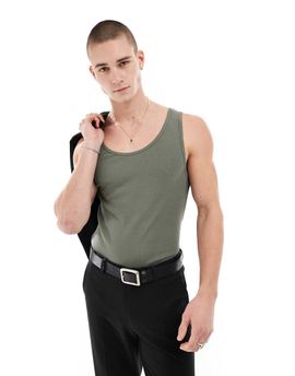 ASOS DESIGN ASOS DESIGN essentials muscle tank in khaki rib-Green