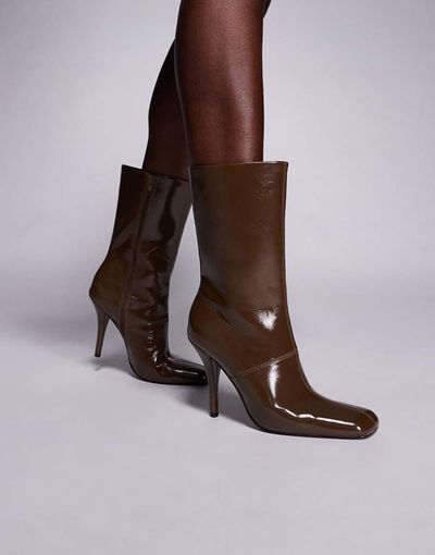 ASOS DESIGN ASOS DESIGN Everly angled toe heeled ankle boots in olive-Green