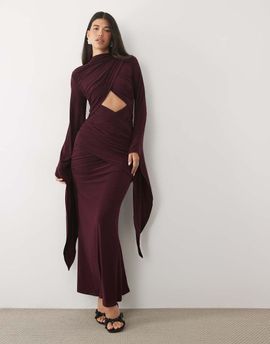 ASOS DESIGN ASOS DESIGN exaggerated sleeve cross neck maxi dress in plum-PURPLE