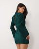 ASOS DESIGN ASOS DESIGN exaggerated sleeves plissé mini dress in emerald green - 4