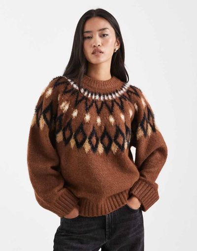 ASOS DESIGN ASOS DESIGN eyelash yoke placement sweater in toffee-Auburn