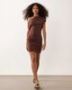 ASOS DESIGN ASOS DESIGN eyelet detail off the shoulder mini dress in brown - 1