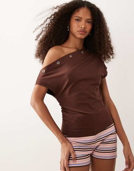 ASOS DESIGN ASOS DESIGN eyelet detail one shoulder top in brown