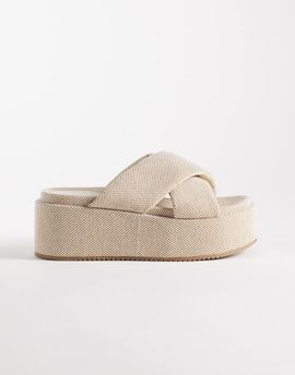 ASOS DESIGN ASOS DESIGN Factor cross strap flatform sandals in natural-Neutral