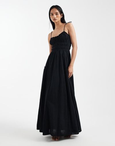 ASOS DESIGN ASOS DESIGN Faith shirred beach maxi sundress in black