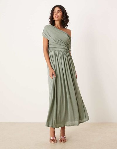 duck egg blue maxi dress ASOS DESIGN Midi dress Vietnam era corpsman's uniform illusion long sleeves wedding dress A rounded neckline is Size:60 (6'3