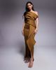 ASOS DESIGN ASOS DESIGN fallen shoulder manipulated fold midi dress in bronze in scuba-style fabric-Brown - 1