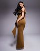 ASOS DESIGN ASOS DESIGN fallen shoulder manipulated fold midi dress in bronze in scuba-style fabric-Brown - 2