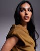 ASOS DESIGN ASOS DESIGN fallen shoulder manipulated fold midi dress in bronze in scuba-style fabric-Brown - 3