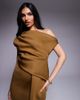 ASOS DESIGN ASOS DESIGN fallen shoulder manipulated fold midi dress in bronze in scuba-style fabric-Brown - 4