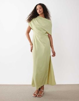 ASOS DESIGN ASOS DESIGN fallen shoulder midi dress in sage-Green
