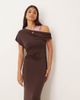 ASOS DESIGN ASOS DESIGN fallen shoulder midi dress with racer neck under layer in chocolate and pink-Multi - 2