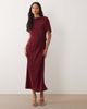 ASOS DESIGN ASOS DESIGN fallen shoulder slinky midi dress in burgundy-Red - 1