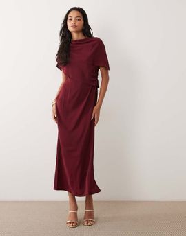 ASOS DESIGN ASOS DESIGN fallen shoulder slinky midi dress in burgundy-Red