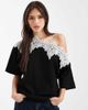 ASOS DESIGN ASOS DESIGN fallen shoulder with lace trim top-Black - 1