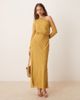 ASOS DESIGN ASOS DESIGN fallen shoulders midi dress with seaming details and tie belt in mustard gold-Yellow - 1
