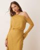 ASOS DESIGN ASOS DESIGN fallen shoulders midi dress with seaming details and tie belt in mustard gold-Yellow - 3