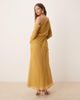 ASOS DESIGN ASOS DESIGN fallen shoulders midi dress with seaming details and tie belt in mustard gold-Yellow - 4