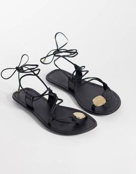 ASOS DESIGN ASOS DESIGN Fantasy premium skinny strap sandals with nuggets in black leather