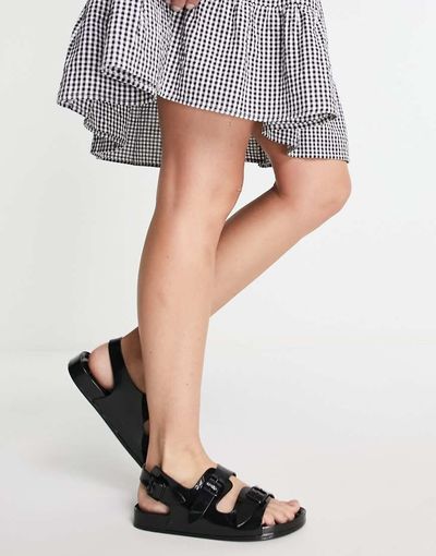 ASOS DESIGN ASOS DESIGN Fate jelly flat sandals with buckles in black