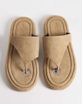 ASOS DESIGN ASOS DESIGN Fate premium chunky toe thong in mushroom gray suede