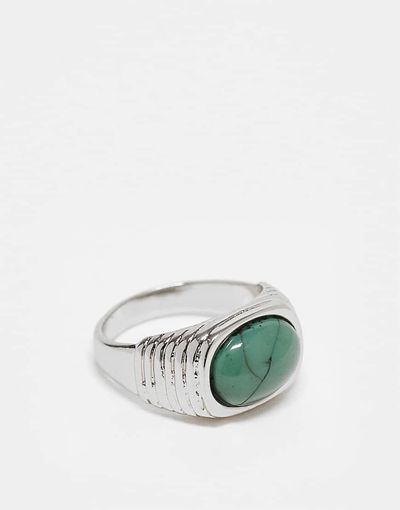 ASOS DESIGN ASOS DESIGN faux blue stone signet ring in silver
