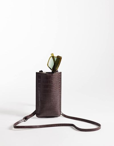 ASOS DESIGN ASOS DESIGN faux croc leather crossbody pouch in brown