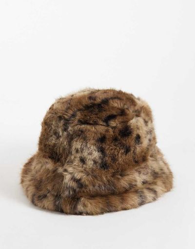 ASOS DESIGN ASOS DESIGN faux fur bucket hat in leopard print-MULTI