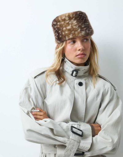 ASOS DESIGN ASOS DESIGN faux fur pillbox hat in deer print-Brown