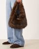 ASOS DESIGN ASOS DESIGN faux fur tote bag with metal hardware detail in dark brown-Navy - 4