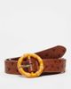 ASOS DESIGN ASOS DESIGN faux leather belt in ostrich skin texture with wooden buckle-Brown - 1