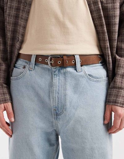 ASOS DESIGN ASOS DESIGN faux leather belt with metal eyelet and metal tip detail in brown