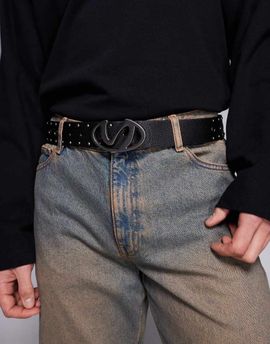 ASOS DESIGN ASOS DESIGN faux leather belt with molten oval buckle and studded eyelet faux leather belt in black