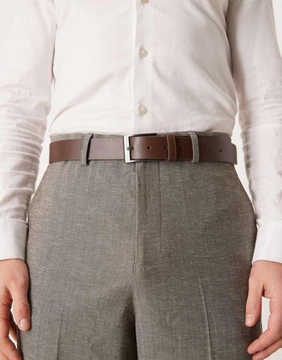 ASOS DESIGN ASOS DESIGN faux leather belt with pewter-tone buckle in brown