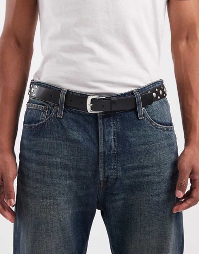 ASOS DESIGN ASOS DESIGN faux leather burnished studded belt in black