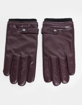 ASOS DESIGN ASOS DESIGN faux leather dressy gloves in burgundy-Red
